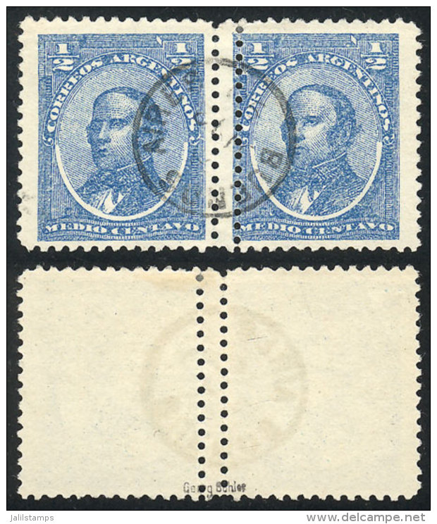 GJ.80, 1888 &frac12;c. Urquiza, Pair With Variety: DOUBLE VERTICAL PERFORATION, Excellent Quality, Rare! - Andere & Zonder Classificatie