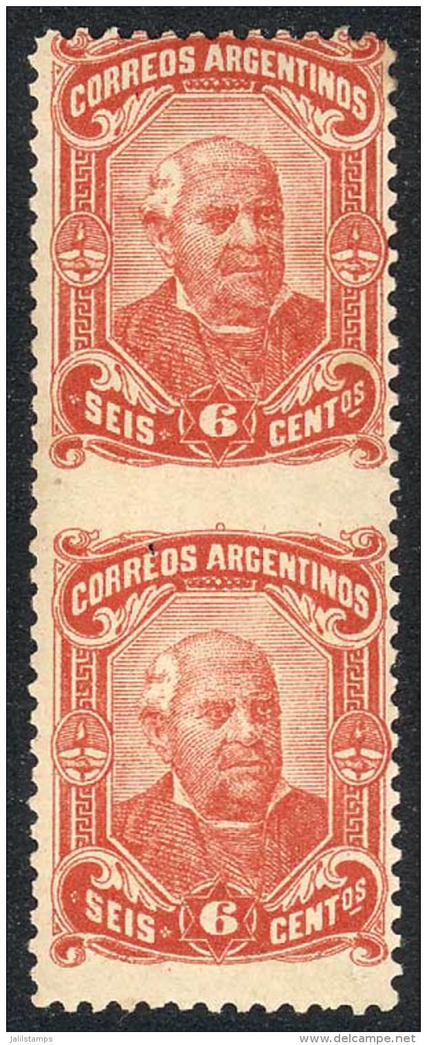 GJ.86PH, 1888/90 6c. Sarmiento (teacher, Politician, Writer), Vertical Pair IMPERFORATE BETWEEN. It Has A Minor... - Andere & Zonder Classificatie