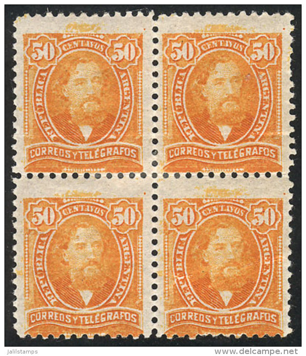 GJ.113, 1889 50c. Mitre, Mint Block Of 4 With VARIETY: Each Stamp Has A Notable Ink "shadow" In The Top Margin (in... - Autres & Non Classés