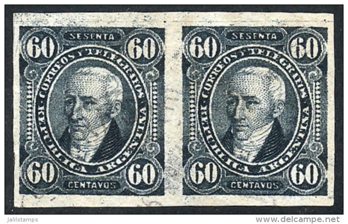 GJ.114P, 1889 60c. Posadas, Used IMPERFORATE PAIR, Extremely Rare, Excellent Quality! - Other & Unclassified