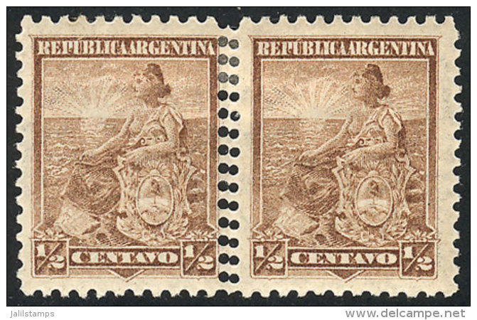 GJ.217, 1899 &frac12;c. Liberty, Pair With DOUBLE VERTICAL PERFORATION In The Center, Very Nice! - Andere & Zonder Classificatie