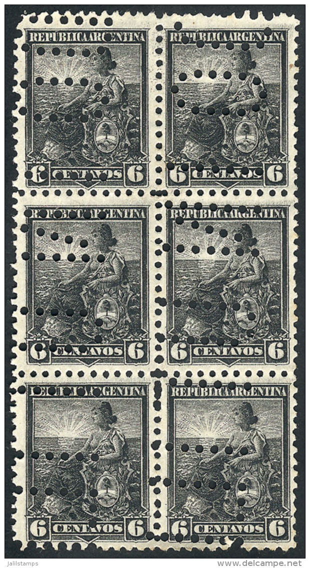 GJ.223, 1899 6c. Liberty, Block Of 6 Punched With Bulk Mail Cancel "INUTILIZADO", VF And Rare! The Low Values Of... - Autres & Non Classés