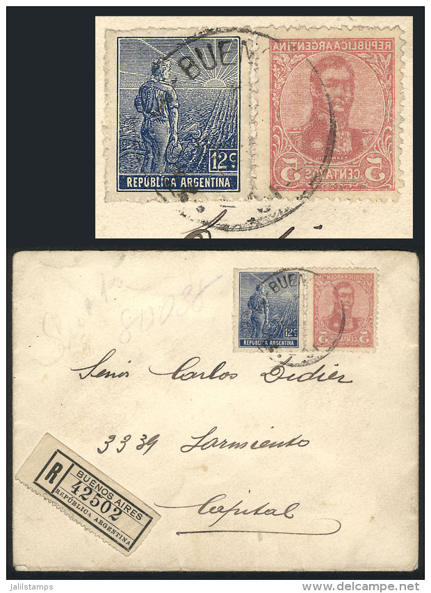 GJ.280, 5c. San Mart&iacute;n In Oval With OFFSET IMPRESSION On Back Variety, Affixed By The Front + 12c. Plowman... - Andere & Zonder Classificatie