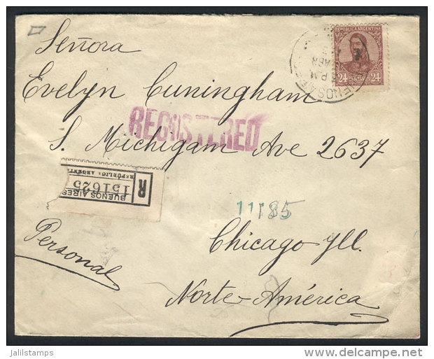 GJ.297, 24c. San Mart&iacute;n In Oval, Franking ALONE A Registered Cover Sent To USA On 15/AP/1913, VF Quality! - Andere & Zonder Classificatie