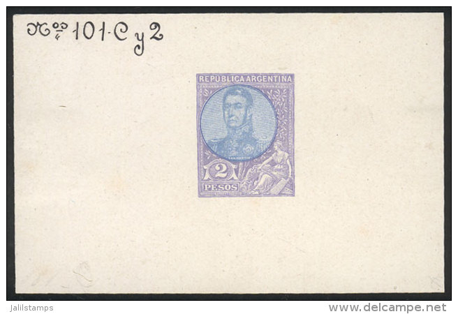 GJ.299, 1908 San Mart&iacute;n In Oval, DIE PROOF Of An Unissued 2P. Value, Blue And Light Lilac, Excellent... - Autres & Non Classés