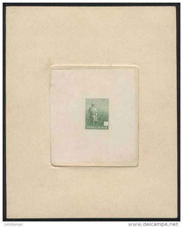 1911 Plowman (GJ.317), Die Proof Without Printed Denomination, Green Color, On Glazed Paper Glued To Card, VF... - Andere & Zonder Classificatie