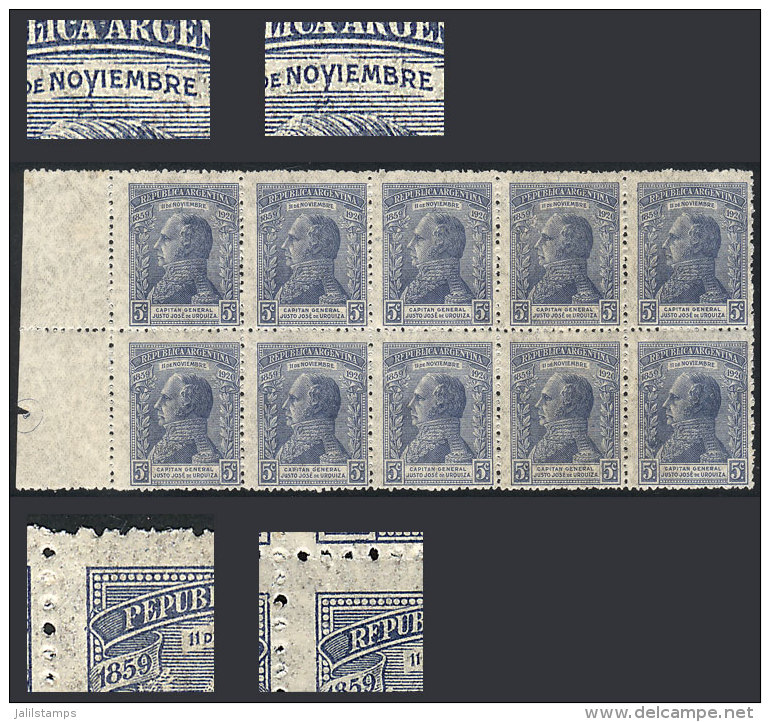 GJ.524a + 524b + Var., 1920 Urquiza, Block Of 10,  One With PEPUBLICA Variety (GJ.524a), 2 With NOYIEMBRE Var.... - Andere & Zonder Classificatie