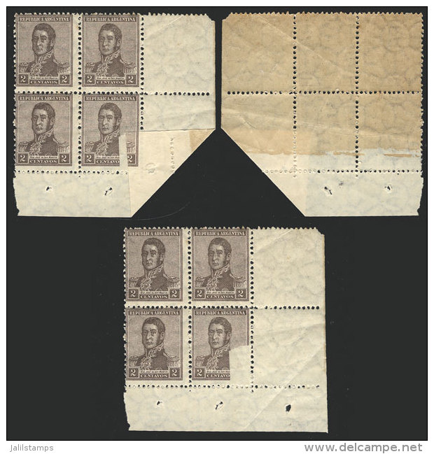 GJ.545, Corner Block Of 4 With VARIETY: Printed Partially On Back (and One Stamp Partially Unprinted On Front) Due... - Andere & Zonder Classificatie