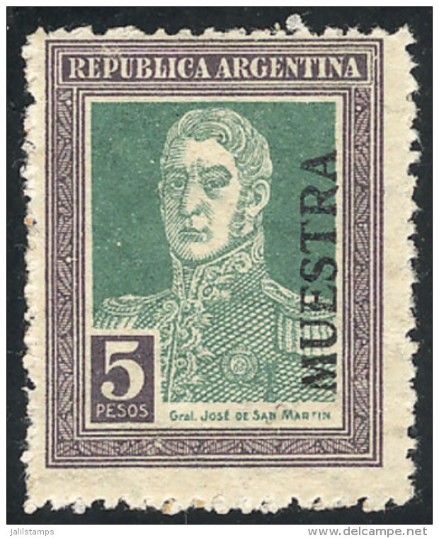 GJ.591MU, 1923 5P. San Mart&iacute;n With Honeycomb Wmk, With MUESTRA Overprint, VF Quality, Rare! - Andere & Zonder Classificatie