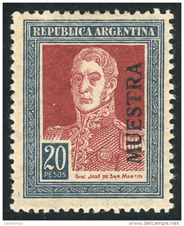 GJ.593MU, 1923 20P. San Mart&iacute;n With Honeycomb Wmk, MUESTRA Overprint, Excellent Quality, Rare! - Andere & Zonder Classificatie