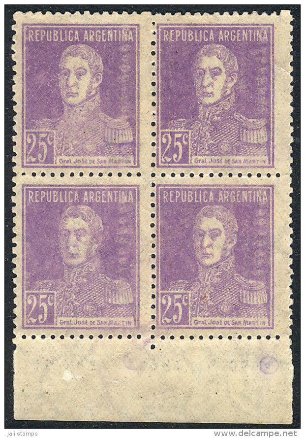 GJ.604SG, 1924 25c. San Mart&iacute;n, Block Of 4 PRINTED ON GUM, Excellent Quality, Catalog Value US$140. - Autres & Non Classés