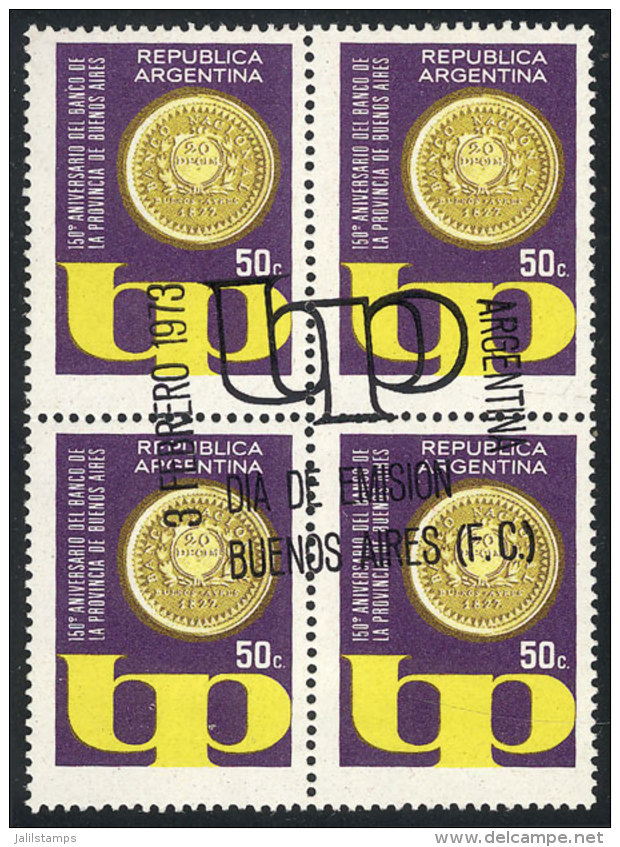 GJ.1604a, 1973 Banco De La Provincia De Buenos Aires, Variety BLACK COLOR OMITTED, Very Rare Block Of 4 With First... - Andere & Zonder Classificatie