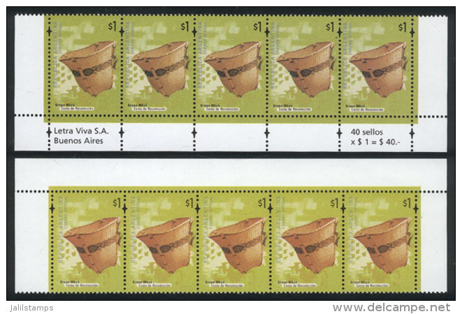 GJ.3094c, 2 Strips Of 5 (top And Lower Row Of The Sheet), DIFFERENT COLORS, MNH, Excellent Quality! - Other & Unclassified