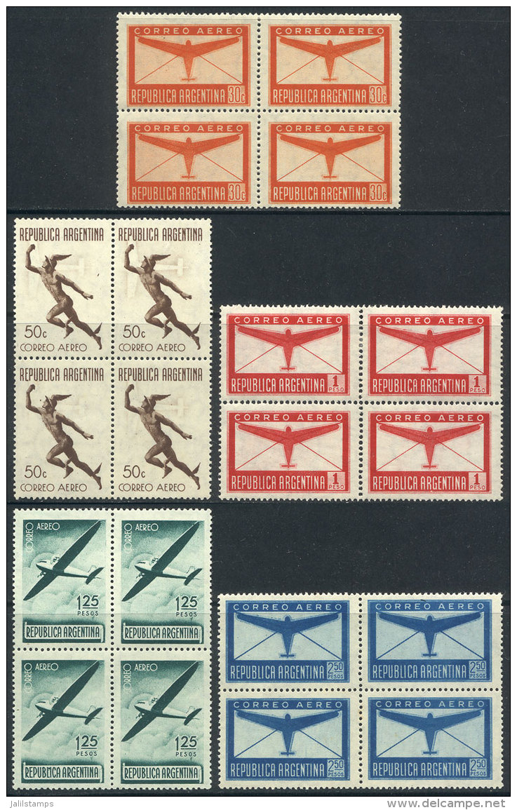 GJ.845/849, 1940 Stylized Airmail &amp; Mercury, Complete Set Of 5 Values In BLOCKS OF 4, Very Fine Quality. The... - Luchtpost