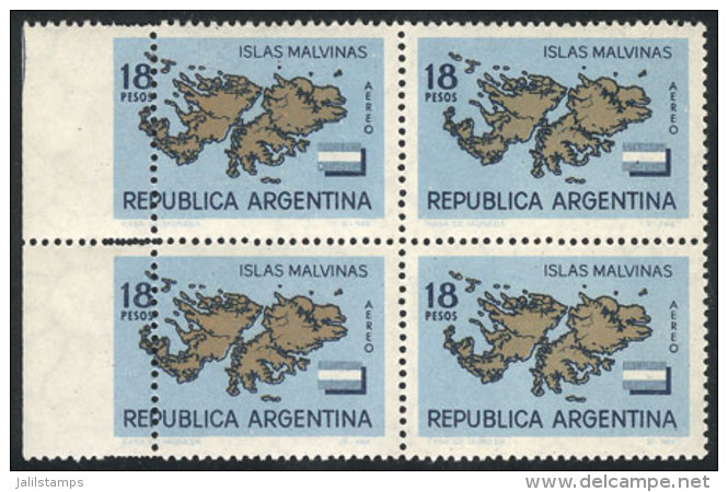 GJ.1274, 1964 Falkland Islands/Malvinas, Block Of 4 With VARIETY: The Left Vertical Perforation Very Shifted! - Airmail