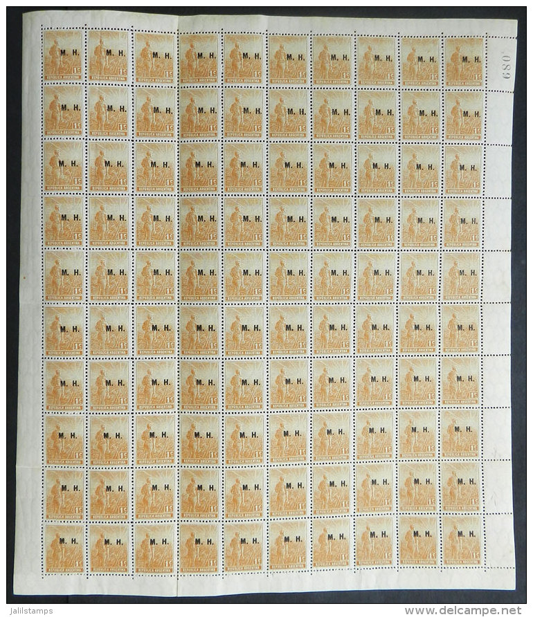 GJ.223, Complete Sheet Of 100 Stamps, With Two Very Interesting Characteristics: The Stamps In Positions 81/90 Have... - Dienstzegels