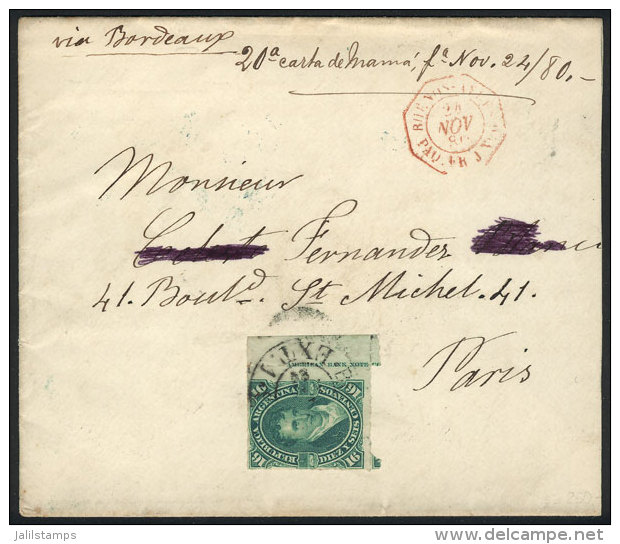 Cover Franked By GJ.50 With Sheet Margin With Printer Imprint, Sent From Buenos Aires To France On 23/NO/1880, Very... - Andere & Zonder Classificatie