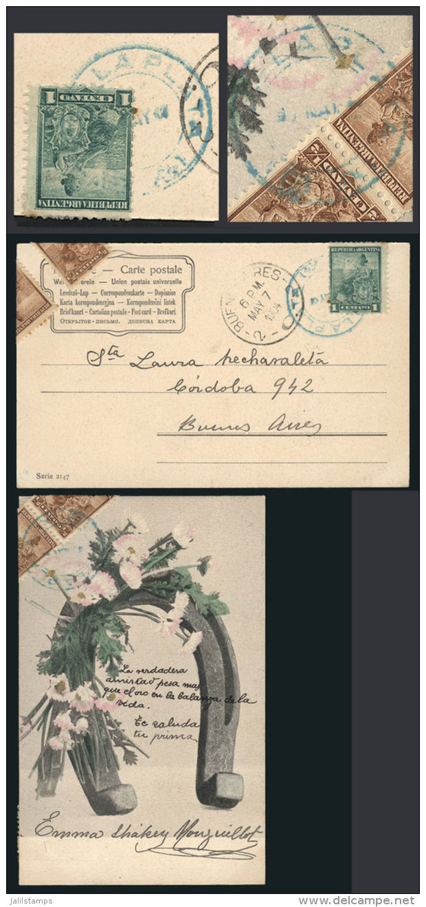 PC Sent To Buenos Aires On 7/MAY/1904, Franked With 2c. Liberty, With BLUE Datestamp Of La Plata, Excellent... - Andere & Zonder Classificatie