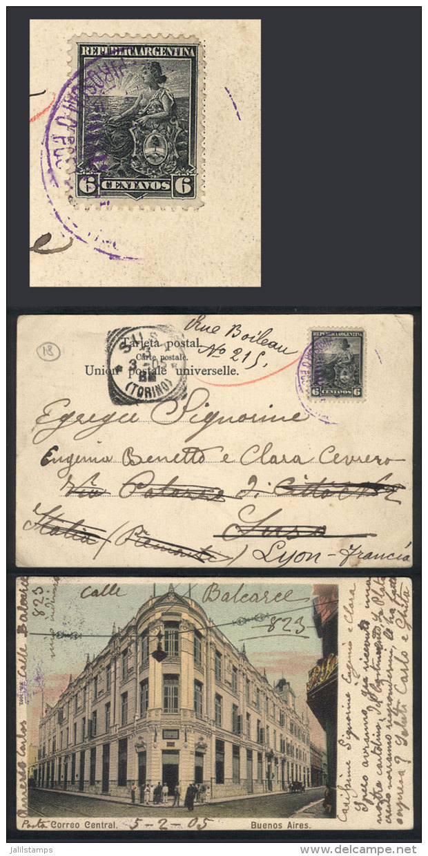 PC With View Of The Central Post Office Of Buenos Aires, Sent To France On 5/FE/1905 From An Italian Ship At Sea,... - Other & Unclassified