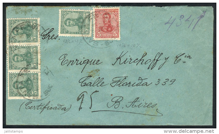 Registered Cover Sent From Santa Fe To Buenos Aires In AP/1911 Franked With 17c.: 4x 3c. + 5c. San Mart&iacute;n In... - Other & Unclassified