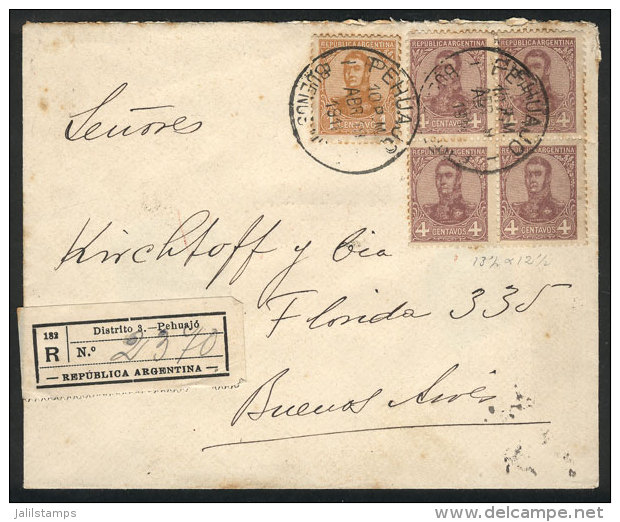 Registered Cover Sent From PEHUAJ&Oacute; To Buenos Aires On 19/AP/1911 On 19/AP/1911, Franked With 17c.: 1c. +... - Other & Unclassified
