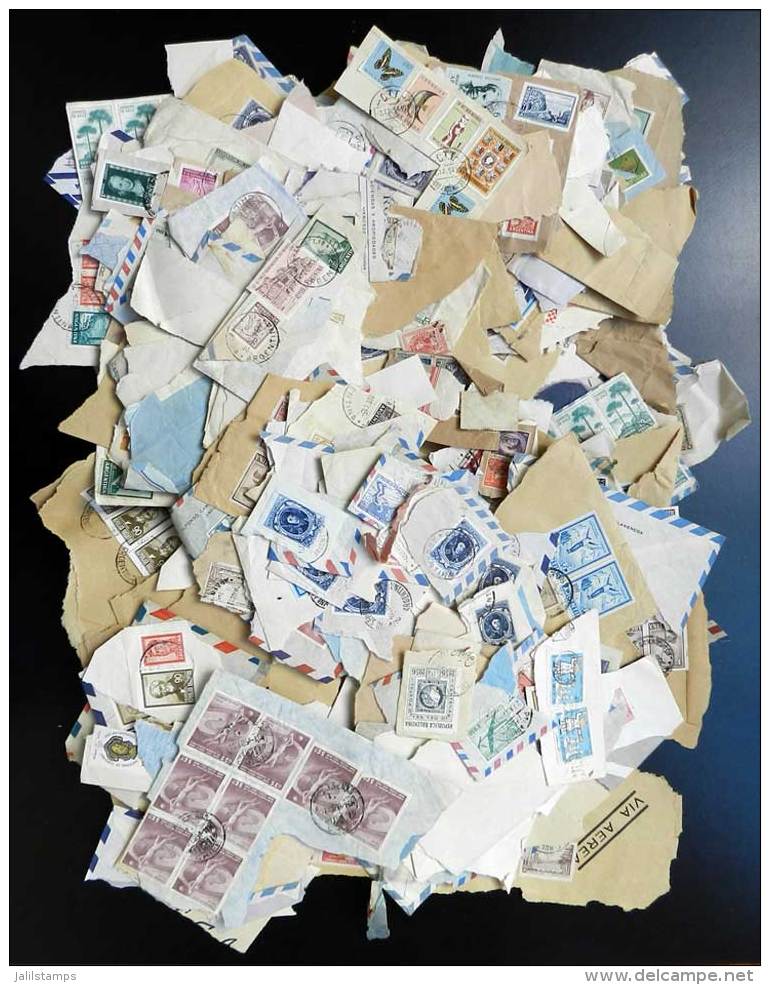 Large Box With TENS OF THOUSANDS Of Stamps On Fragments Of Covers, Also Including Stamps Of Other Countries. There... - Verzamelingen & Reeksen