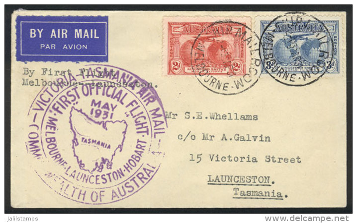 MAY/1931 First Flight Melbourne - Launceston, Cover Of Excellent Quality! - Storia Postale