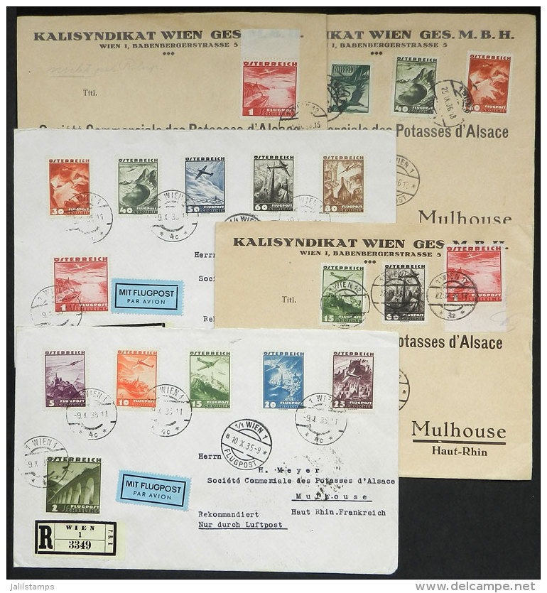 5 Covers Sent To France In 1935 And 1936, With Nice Postages Of Airmail Stamps, Excellent Quality! - Lettres & Documents