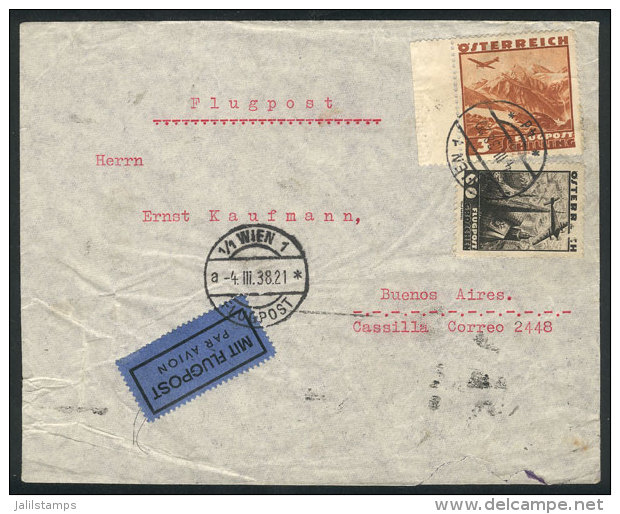 Airmail Cover Sent From Wien To Argentina On 4/MAR/1938 Franked With 3.60Sch., Minor Defects, Low Start! - Lettres & Documents