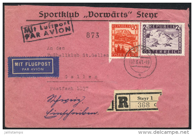 Registered Airmail Cover Sent To Switzerland On 2/JUN/1947, Fine Quality (some Defect On Reverse, Excellent Front) - Brieven En Documenten