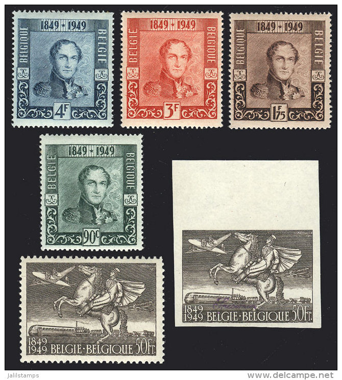 Sc.386/9 + C12, 1949 Stamp Centenary, The Set Of 5 Values MNH + The Airmail Stamp Imperforate (and Without Gum), VF... - Other & Unclassified