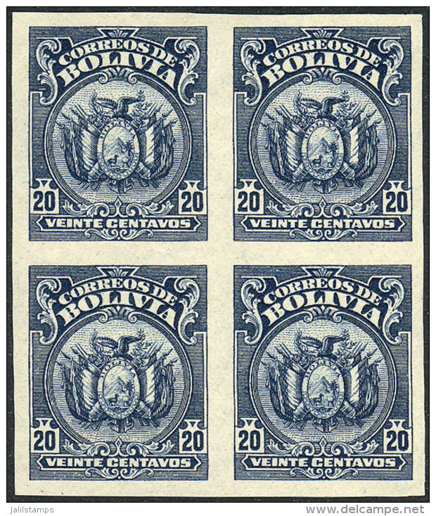Sc.132, 1923/7 20c. Blue, IMPERFORATE BLOCK OF 4, Very Fine Quality! - Bolivie