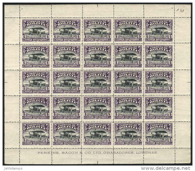 Sc.C5/C7, 1925 Military Aviation School, The 3 High Values Of The Set, COMPLETE SHEETS Of 25 Examples Each,... - Bolivie