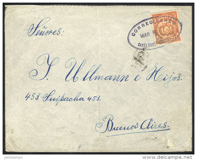 8/MAR/1927 Cover Franked With 50c. And Flown Between Santa Cruz And Cochabamba, Final Destination Buenos Aires... - Bolivie