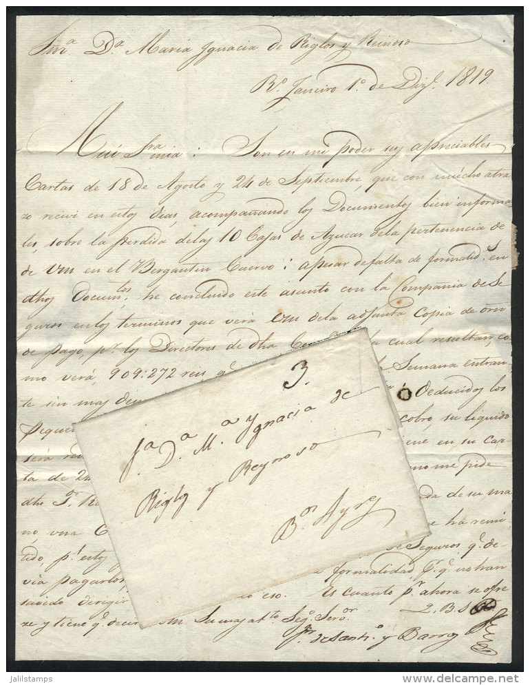 Entire Letter Dated Rio De Janeiro 1/DE/1818, Sent To Buenos Aires Without Postal Markings And With Rating "3" In... - Lettres & Documents