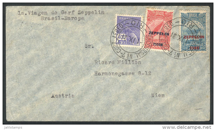 Cover Flown By Zeppelin, Sent From Rio To Austria On 1/SE/1931, With Friedrichshafen Transit Backstamp Of 7/SE, VF... - Brieven En Documenten