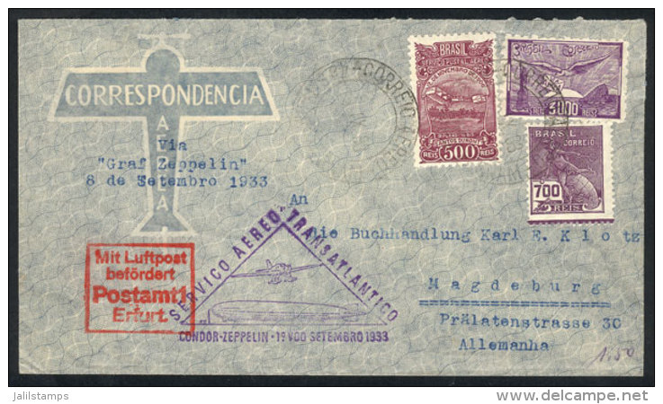 Cover Flown By Zeppelin, Sent To Germany On 5/SE/1933, With Transit Backstamp Of Friedrichshafen In Green, VF... - Brieven En Documenten