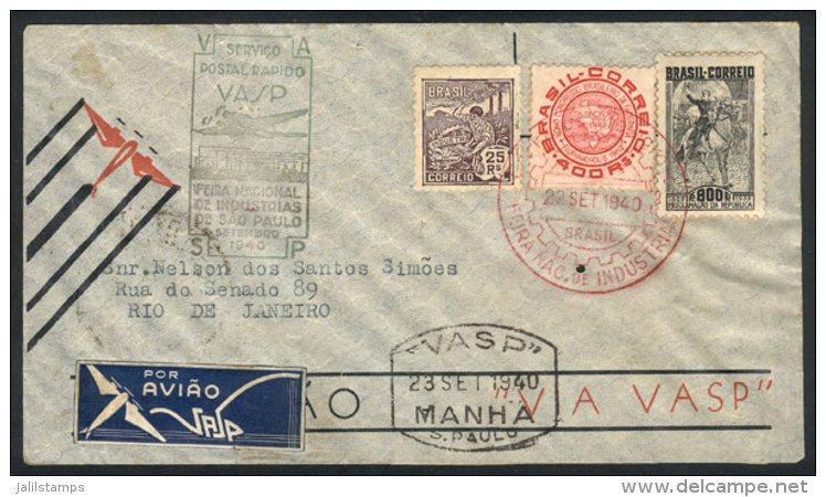 22/SE/1940 VASP Special Flight Between Sao Paulo And Rio, With A Tiny Hole, Else VF! - Lettres & Documents