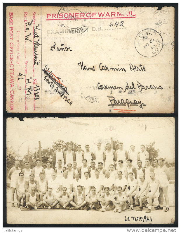 Real Photo PC With Image Of A Group Of German Prisoners-of-war In Ottawa, Sent To PARAGUAY On 20/NO/1943 With Free... - Andere & Zonder Classificatie