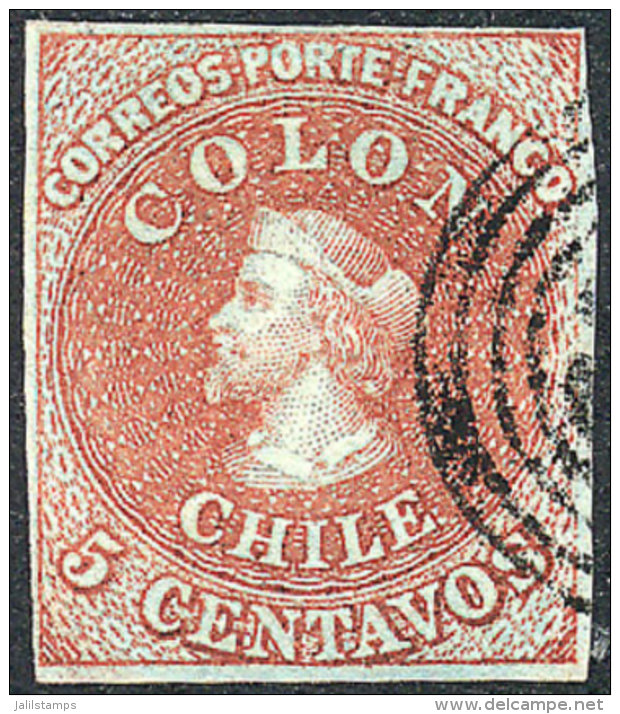 Yvert 4, Variety: Line Watermark At Right, Wide Margins, VF Quality! - Chile