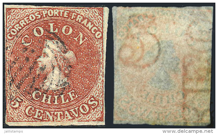 Yvert 4, With Letter Watermark: "REO", Position 61 On The Sheet, 4 Margins, VF And Interesting! - Chile