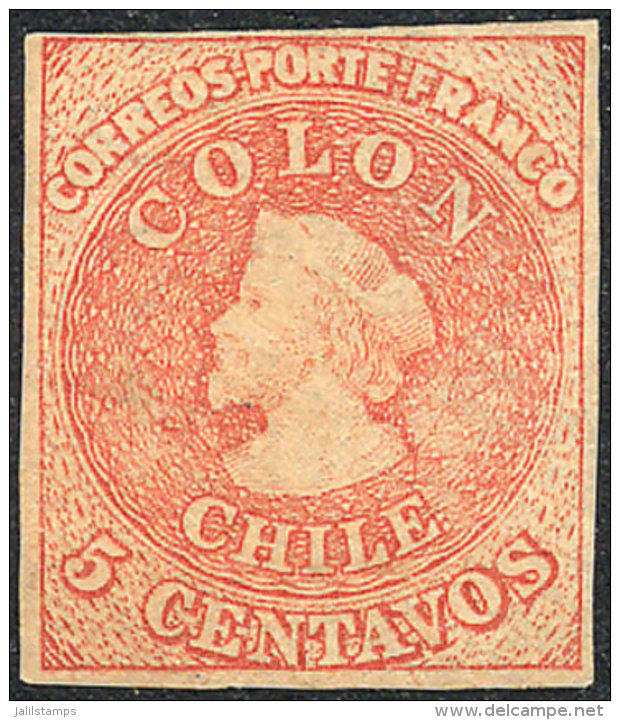 Yvert 5, Mint, Very Worn Plate, Wide Margins, Excellent Quality! - Chile