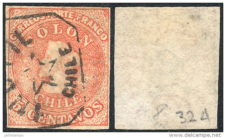 Yvert 5, Watermark With Vertical SHIFT Variety (half At Top And Half At Bottom), Good Octagonal INUTIL Cancel With... - Chile