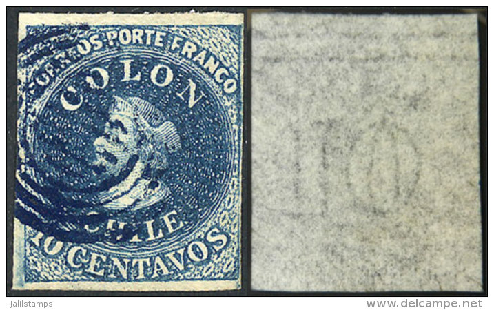 Yvert 6, Watermark With Horizontal Lines At Top, 3 Immense Margins And 1 Just, BLUE Cancel, Very Nice! - Chili