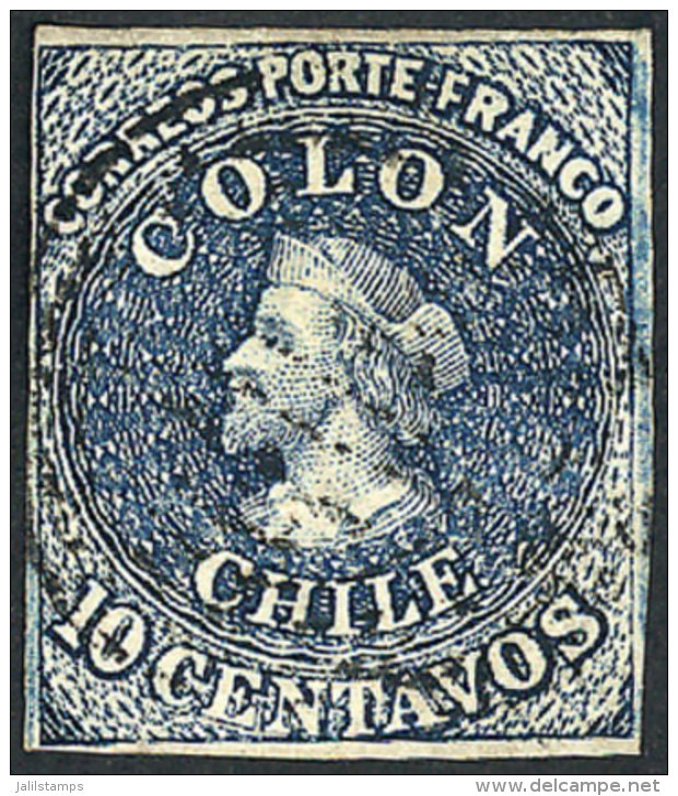 Yvert 6a, 10c. Indigo, 4 Margins, VF Quality! - Chile