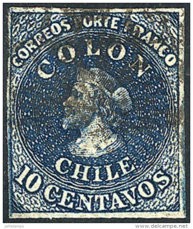 Yvert 6d, 10c. Dark Blue, 4 Margins, Inverted Watermark, VF! - Chili