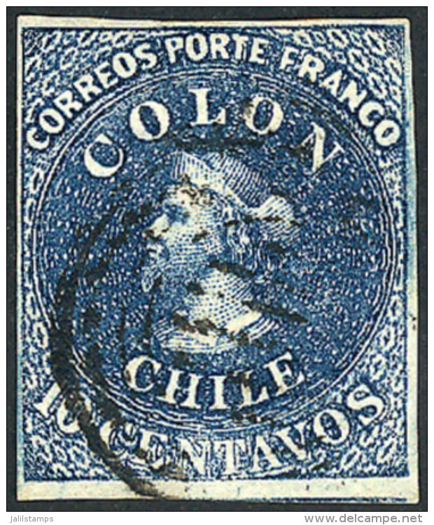 Yvert 6, Variety: Blue SHADE OMITTED In "CENTAVOS", 4 Good Margins, Excellent Quality! - Chili