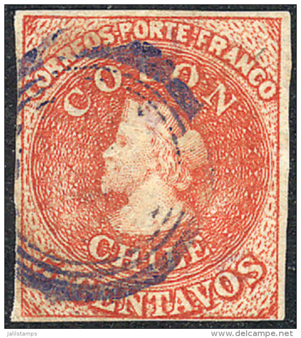 Yvert 8, With VIOLET Cancel, 4 Margins, Very Fine Quality! - Chili