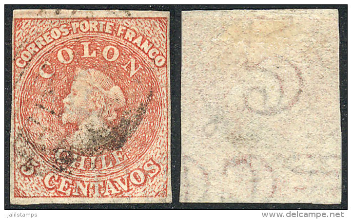 Yvert 8, With LETTER Watermark (CO) And 3 Horizontal Lines, Position 233, Thin Paper, Wide Margins, Excellent! - Chili