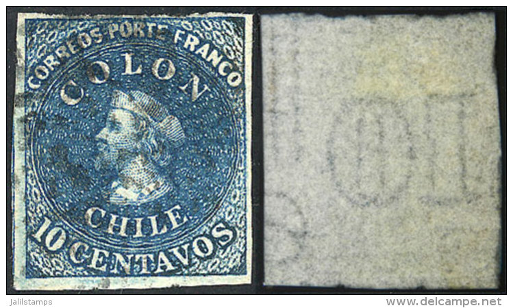 Yvert 9, Watermark With Vertical Lines And Letters At Right, Position 60, 4 Margins, VF Quality! - Chili